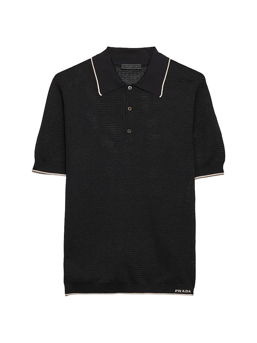 Men's Silk and Cotton Polo Shirt - Black - Size 46