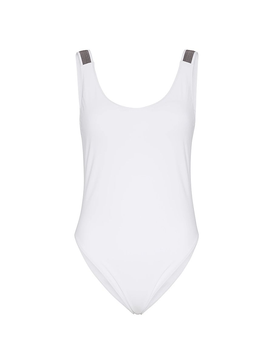 Women's Techno Jersey Bathing Suit with Precious Details - White - Size 0