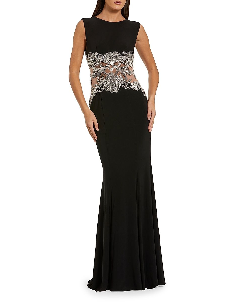 Women's Beaded-Waist SleevelessJersey Gown - Black - Size 14