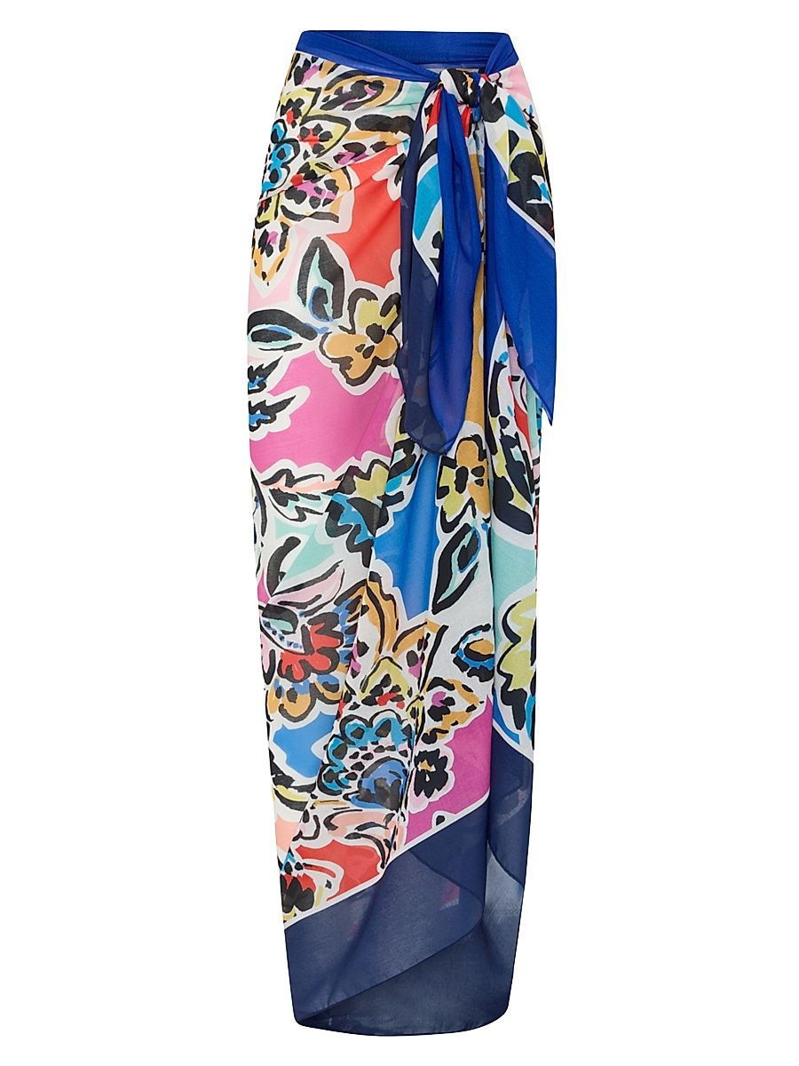Women's Rainbow Oasis Floral-Print Sarong - Black Multi