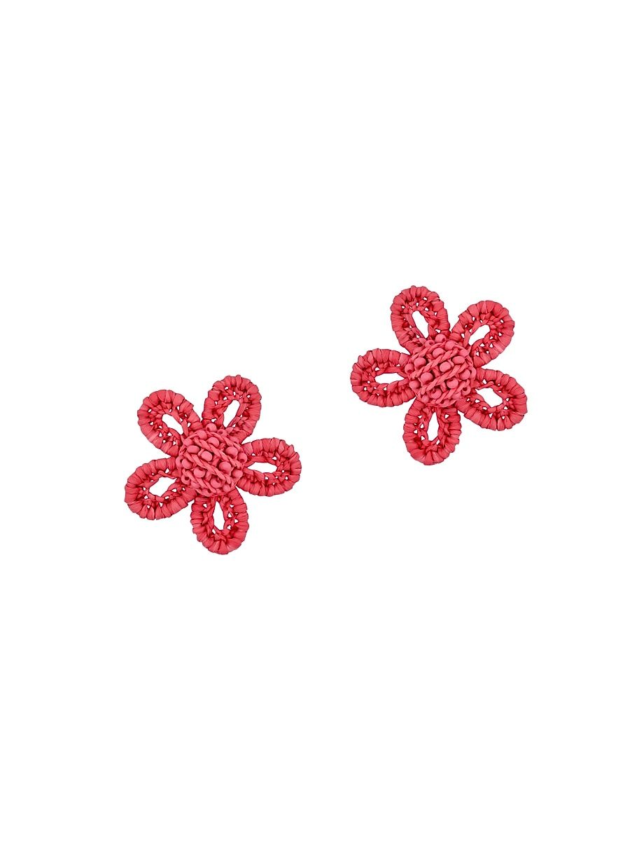 Women's Small Flower Woven Raffia Stud Earrings - Rose