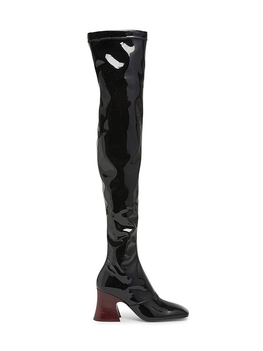 Women's Janis 80MM Patent Leather Over-The-Knee Boots - Black - Size 11