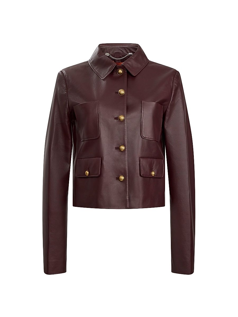 Women's Astley Leather Crop Jacket - Maroon - Size 12