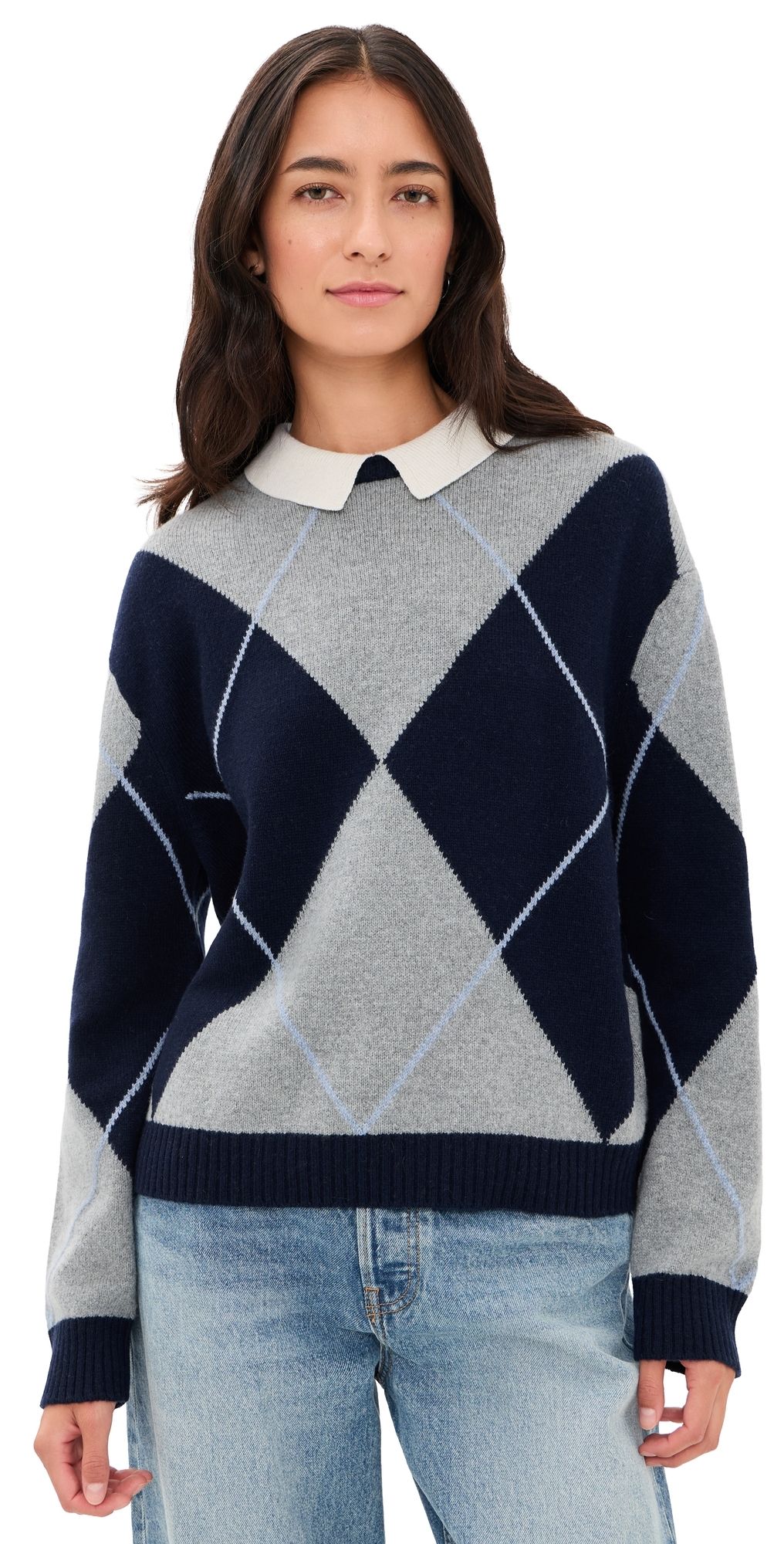 Joe's Jeans The Jude Collared Sweater Blue Argyle M