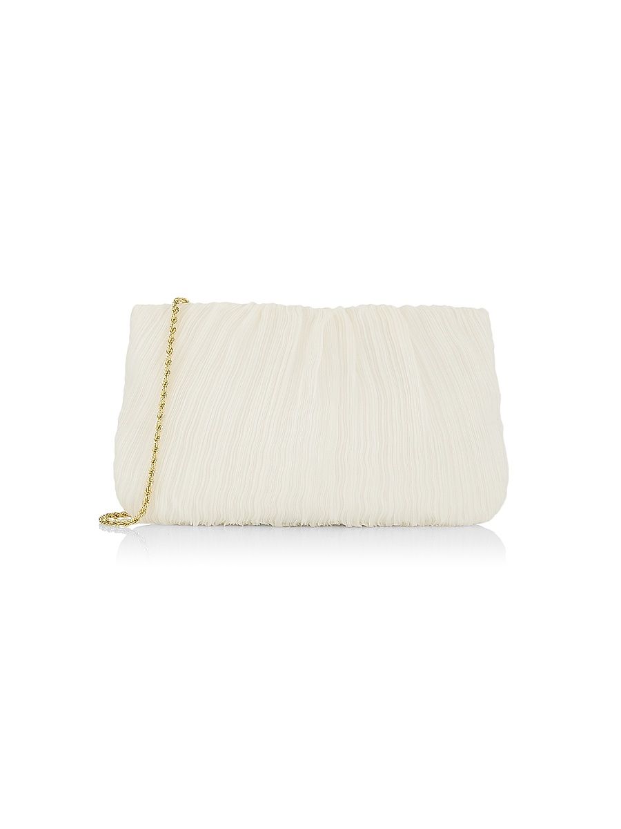 Women's Brit Pleated Clutch-On-Chain - Pearl