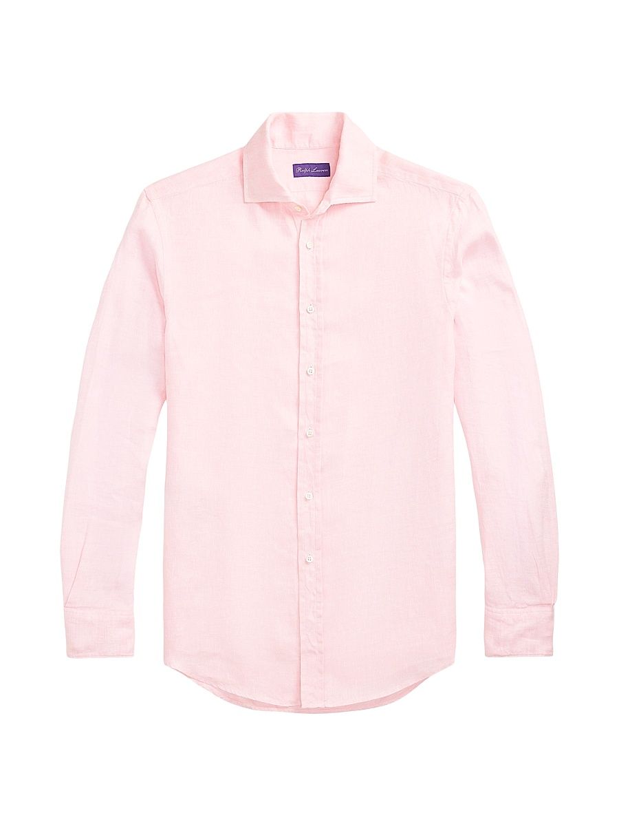 Men's Basket-Weave Linen Shirt - Soft Pink - Size XL