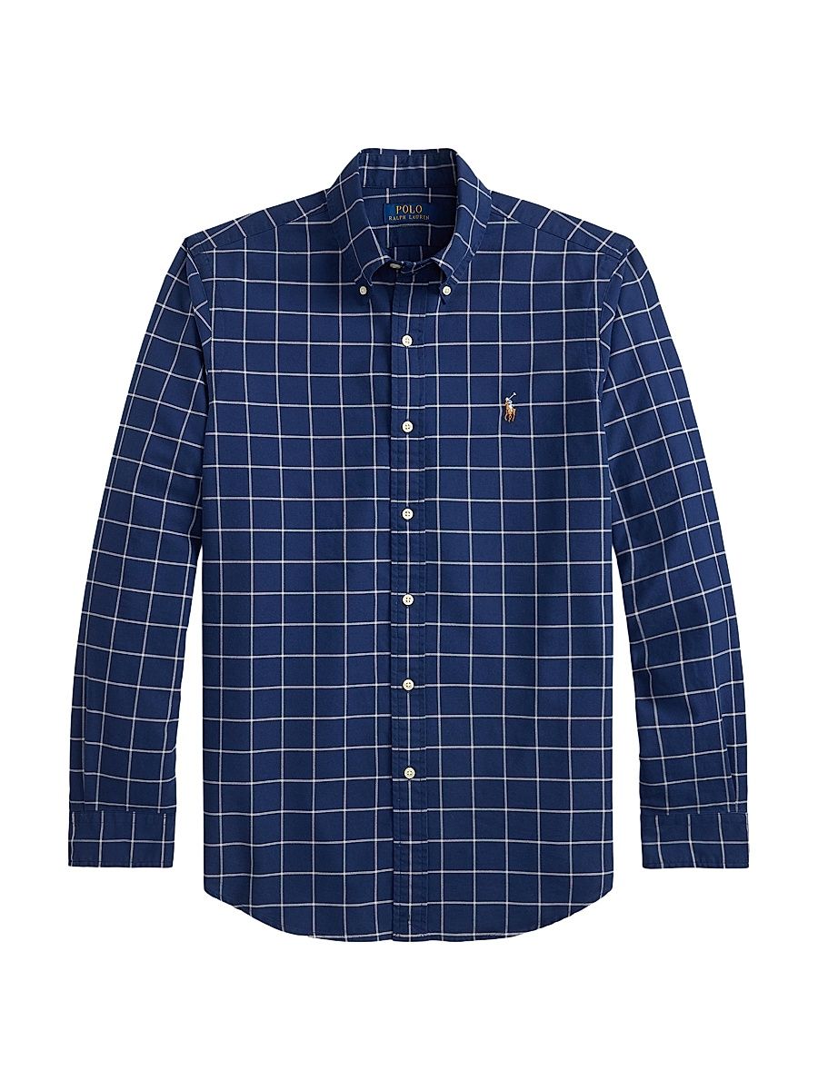 Men's Windowpane Check Classic-Fit Oxford Shirt - Navy White - Size XXL