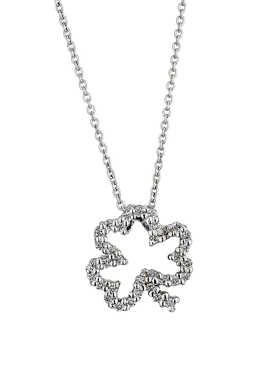 Women's Tiny Treasures 18K White Gold & 0.14 TCW Diamond Four-Leaf Clover Pendant Necklace - White Gold