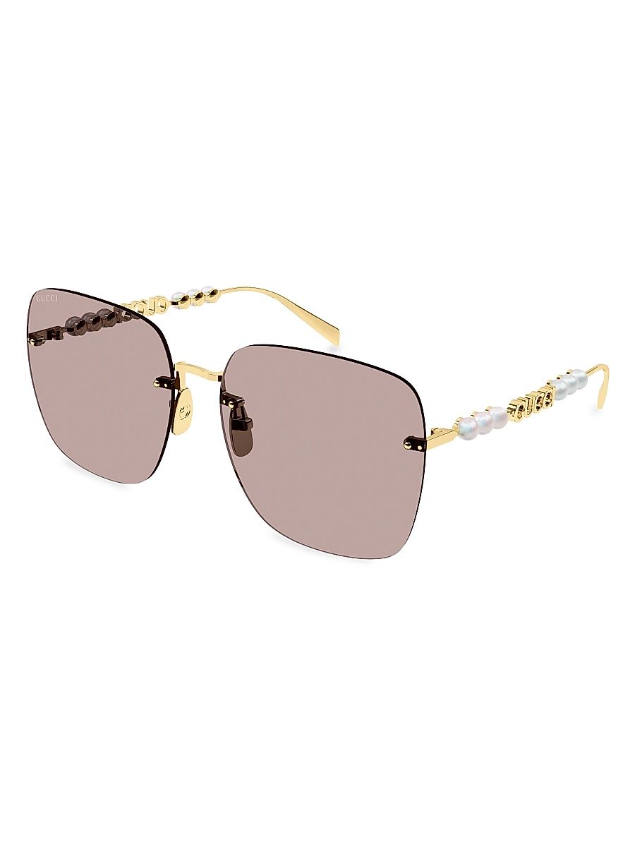 Women's Fashion Show 63MM Square Sunglasses - Gold White Brown