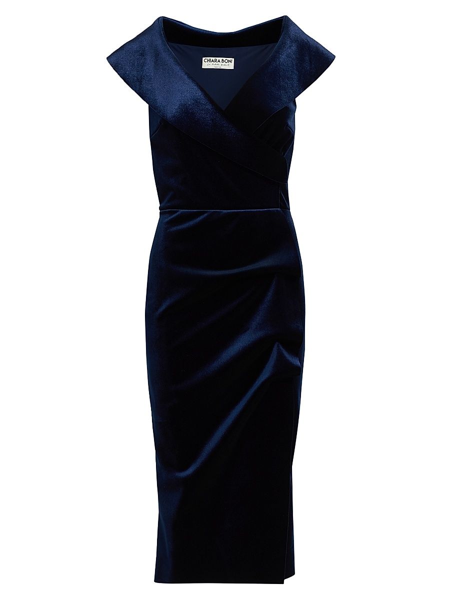 Women's Fiy Ruched Velvet Cocktail Dress - Blue Notte - Size 6