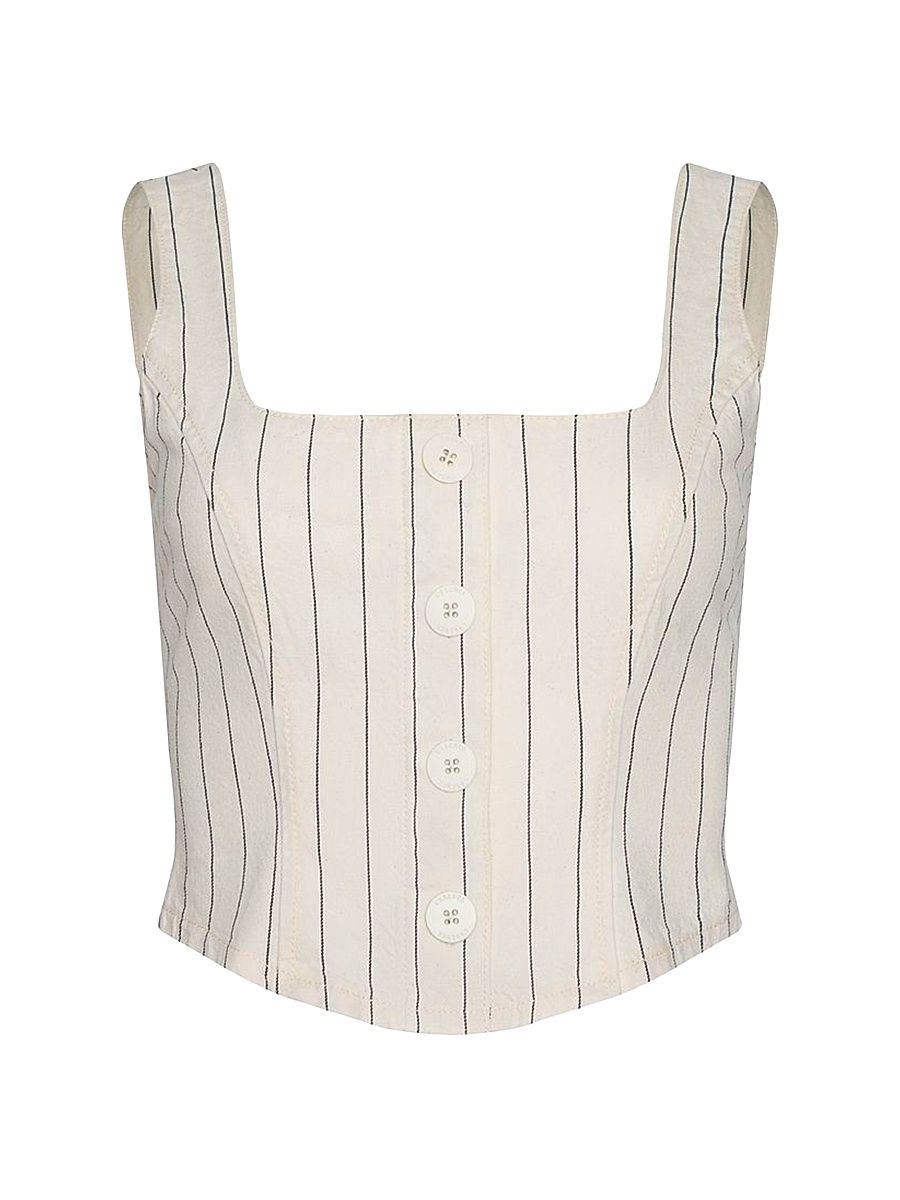 Women's Saga Pinstriped Cotton Tank - Ecru Navy Stripe - Size 14