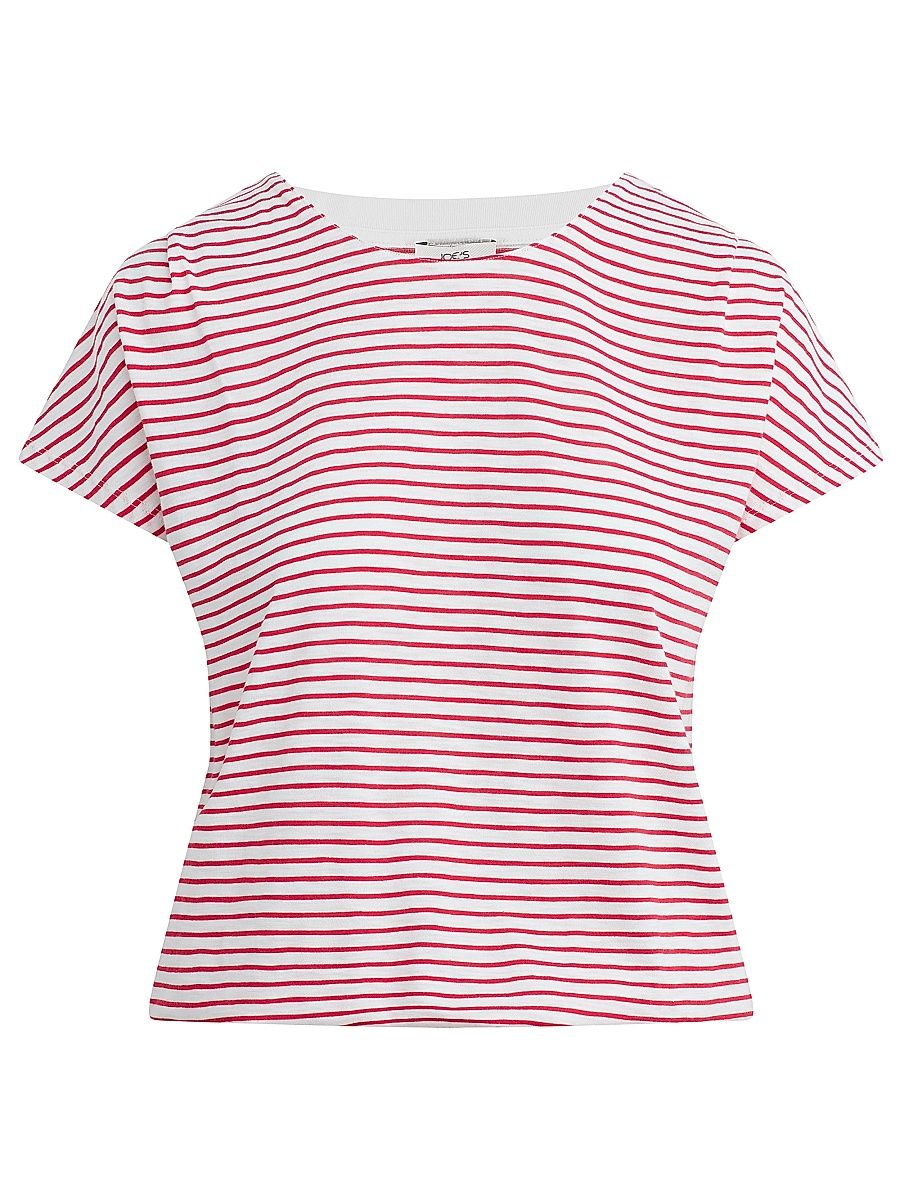 Women's The Bubble Striped Cotton-Blend T-Shirt - Cherry Red White - Size Large