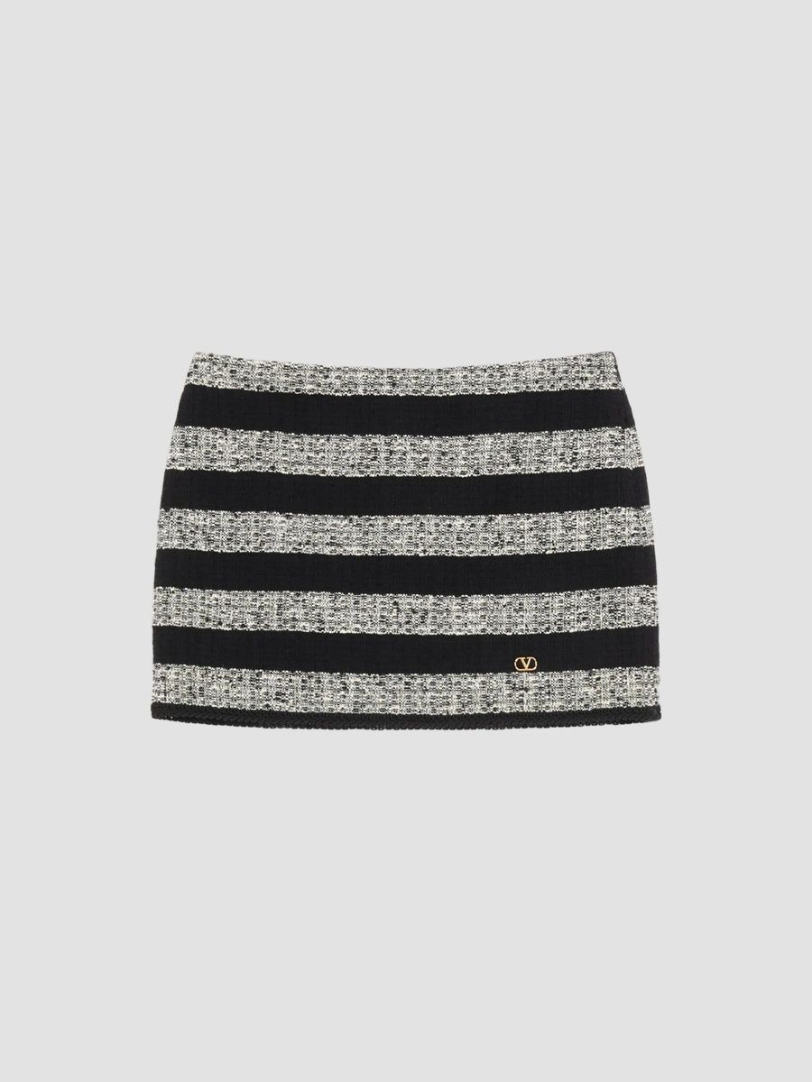 Valentino Women's Mini Skirt in Stripe Tweed - Black Multi - Size 8