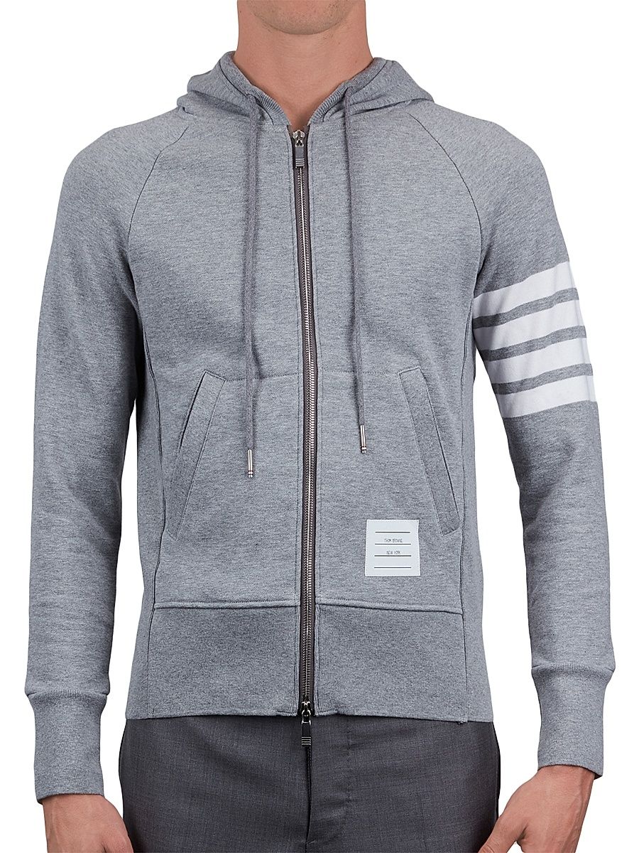 Zip-Up Bar Striped Hoodie - Light Grey - Size XL