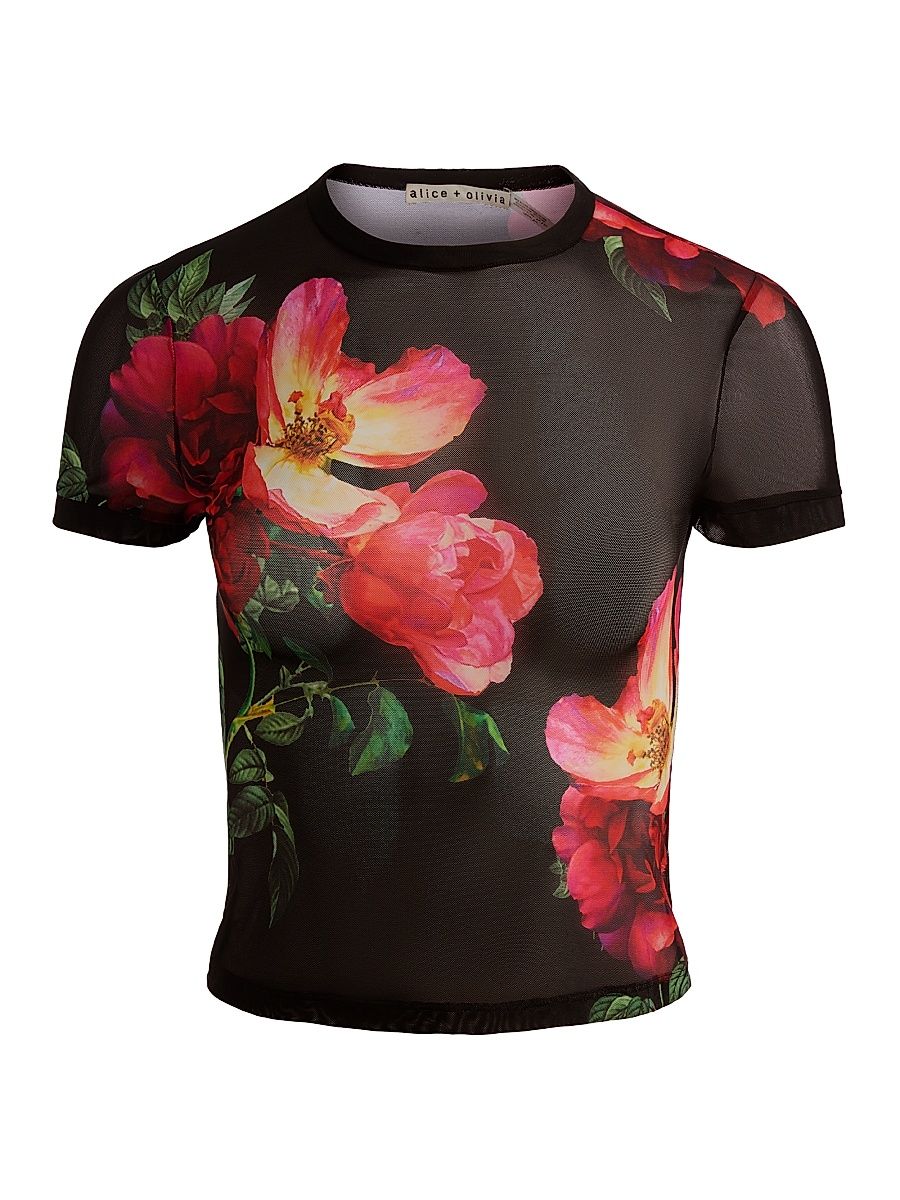 Women's Tess Floral Crewneck T-Shirt - Empress Bloom Black - Size XL