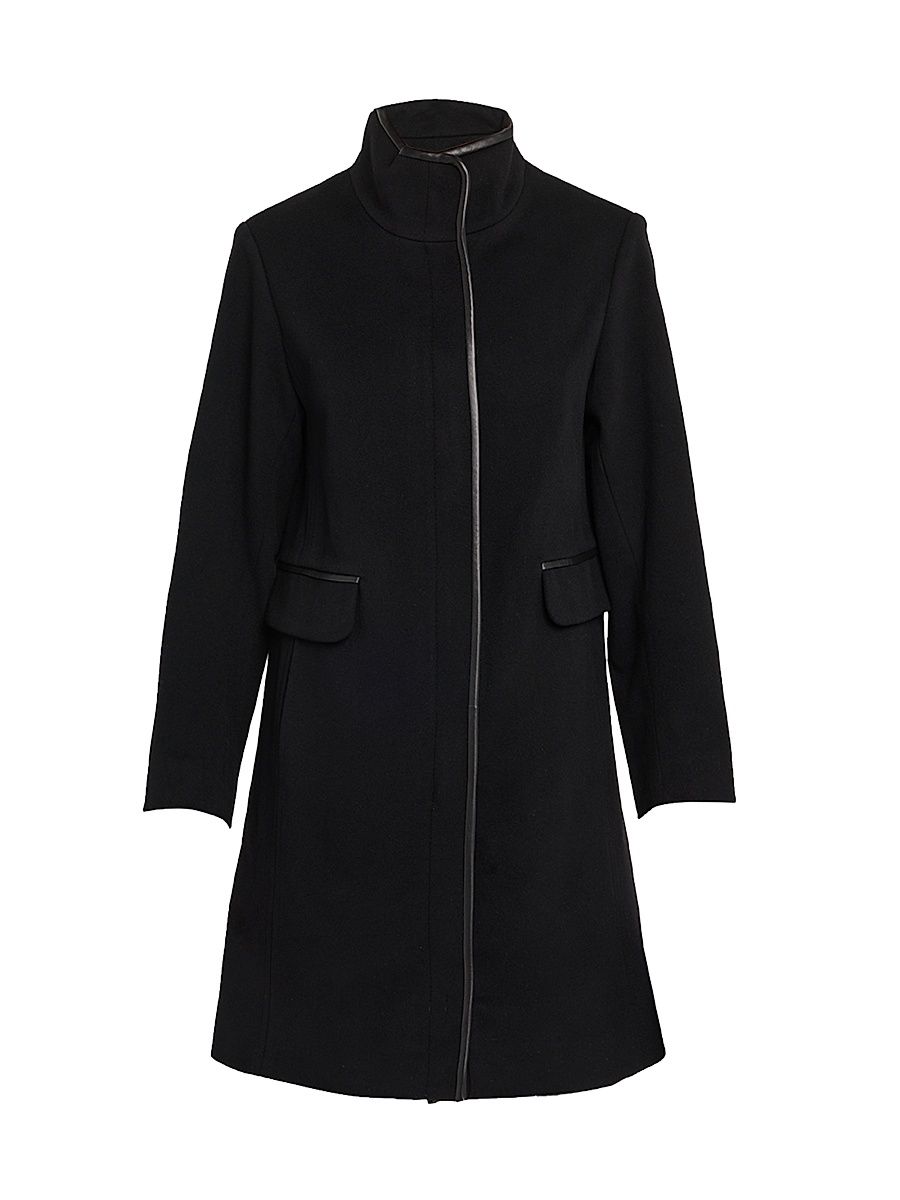 Women's Margaux Leather-Trim Wool Coat - Black - Size 8