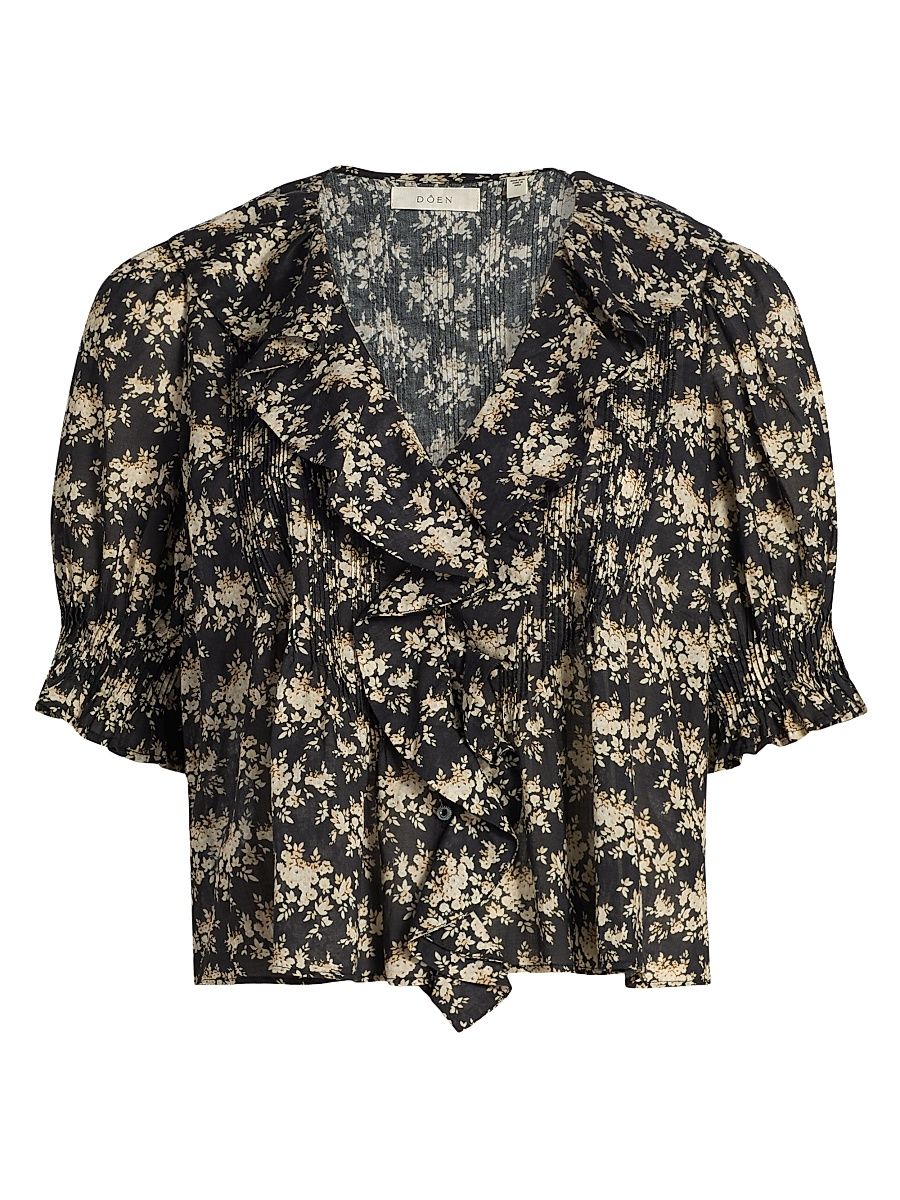 Women's Henri Floral Ruffle Top - Noir Rosier Floral - Size XXS