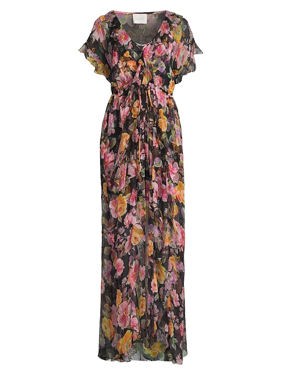 Women's Suri Ruffled Floral Silk Maxi Dress - Kasumi - Size XL