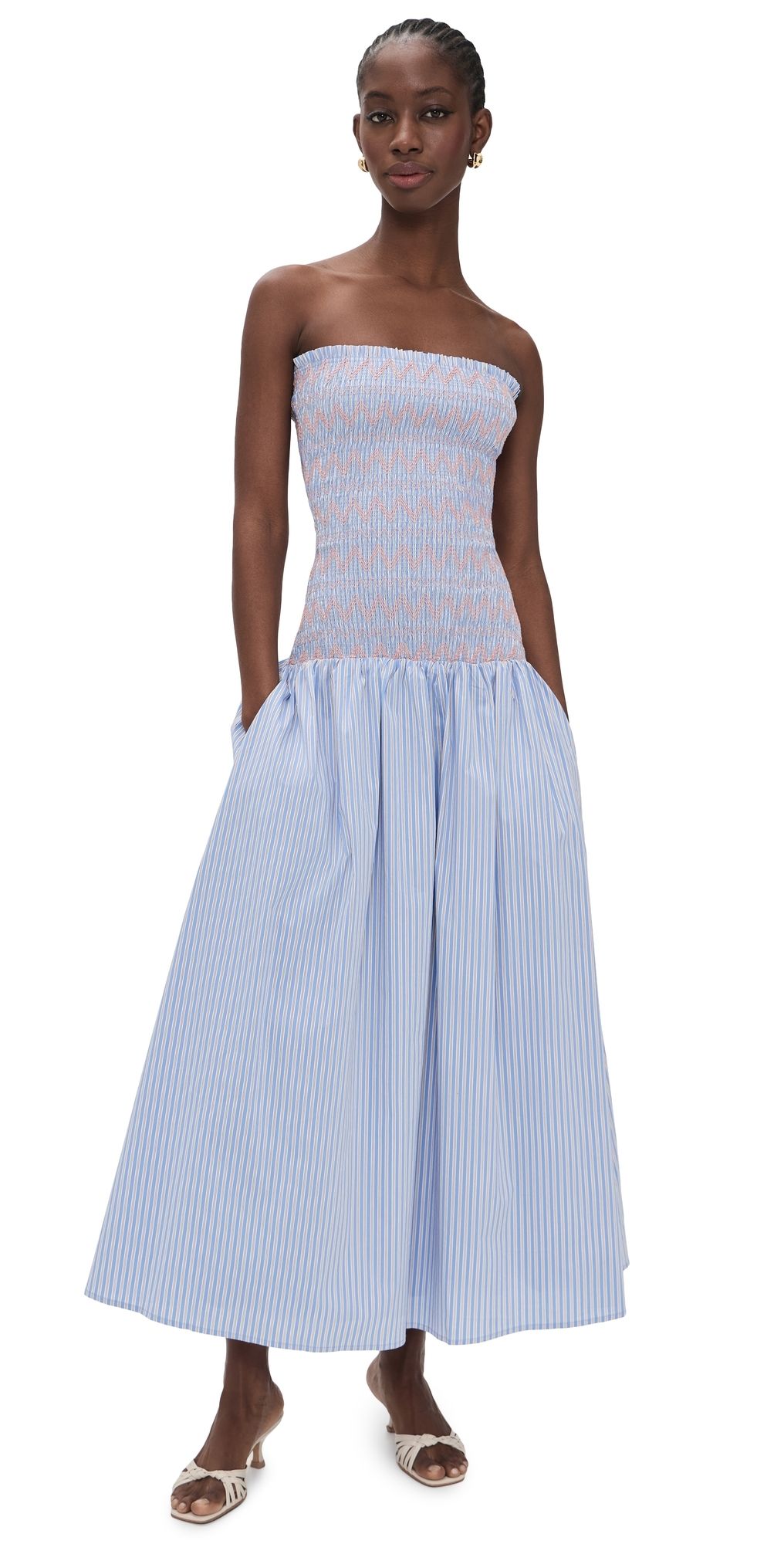 Line & Dot Eleni Smocked Dress Blue Multi M