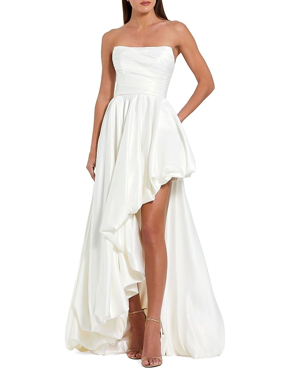 Women's Petite High-Low Bubble Hem Satin Gown - White - Size Petite 8