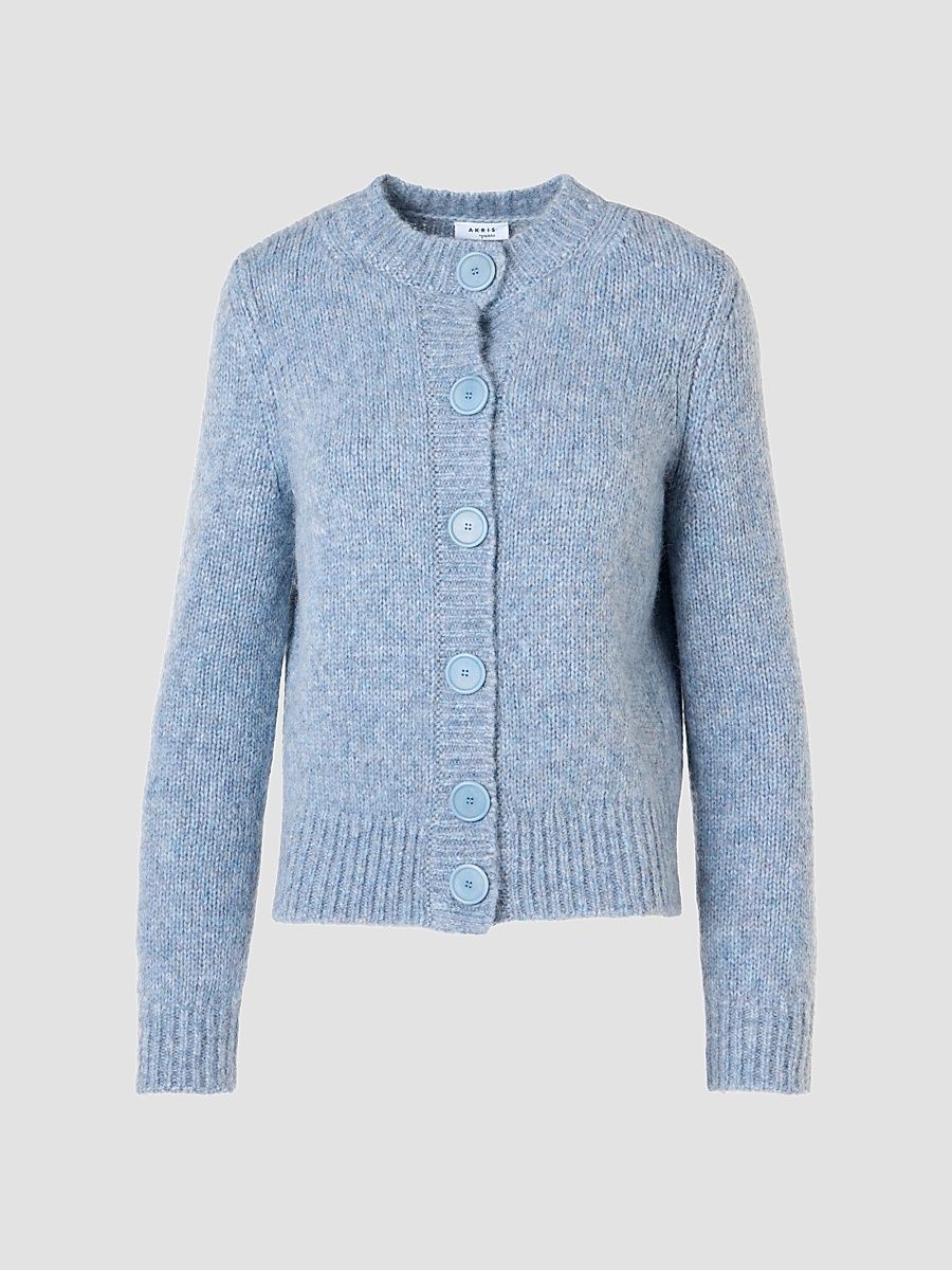 Women's Fluffy Alpaca-Blend Cardigan - Light Blue - Size 16