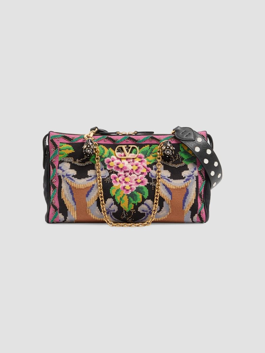 Valentino Women's Panthea Medium Embroidered Shoulder Bag - Black Multi