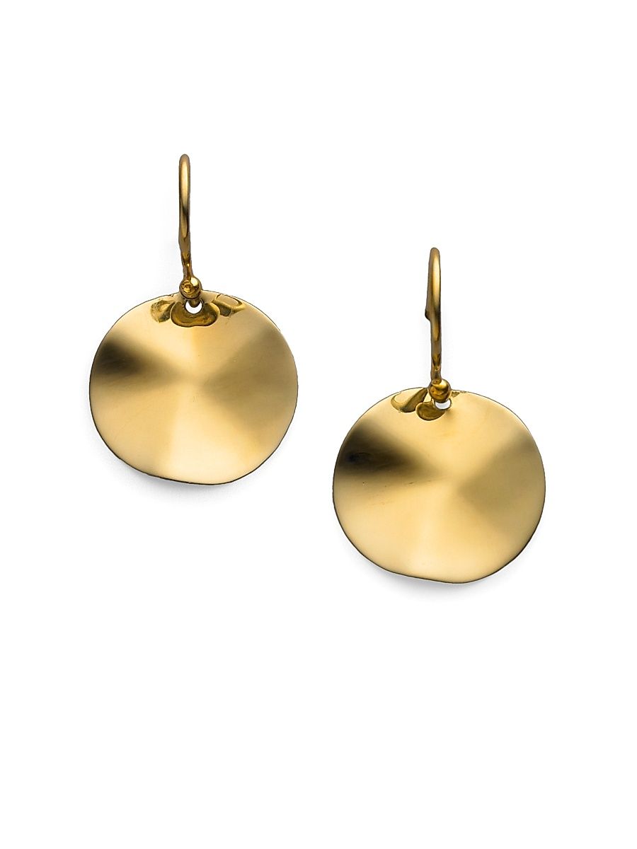 Women's Glamazon Sculptural Metal 18K Yellow Gold Mini Wavy Disc Drop Earrings - Gold