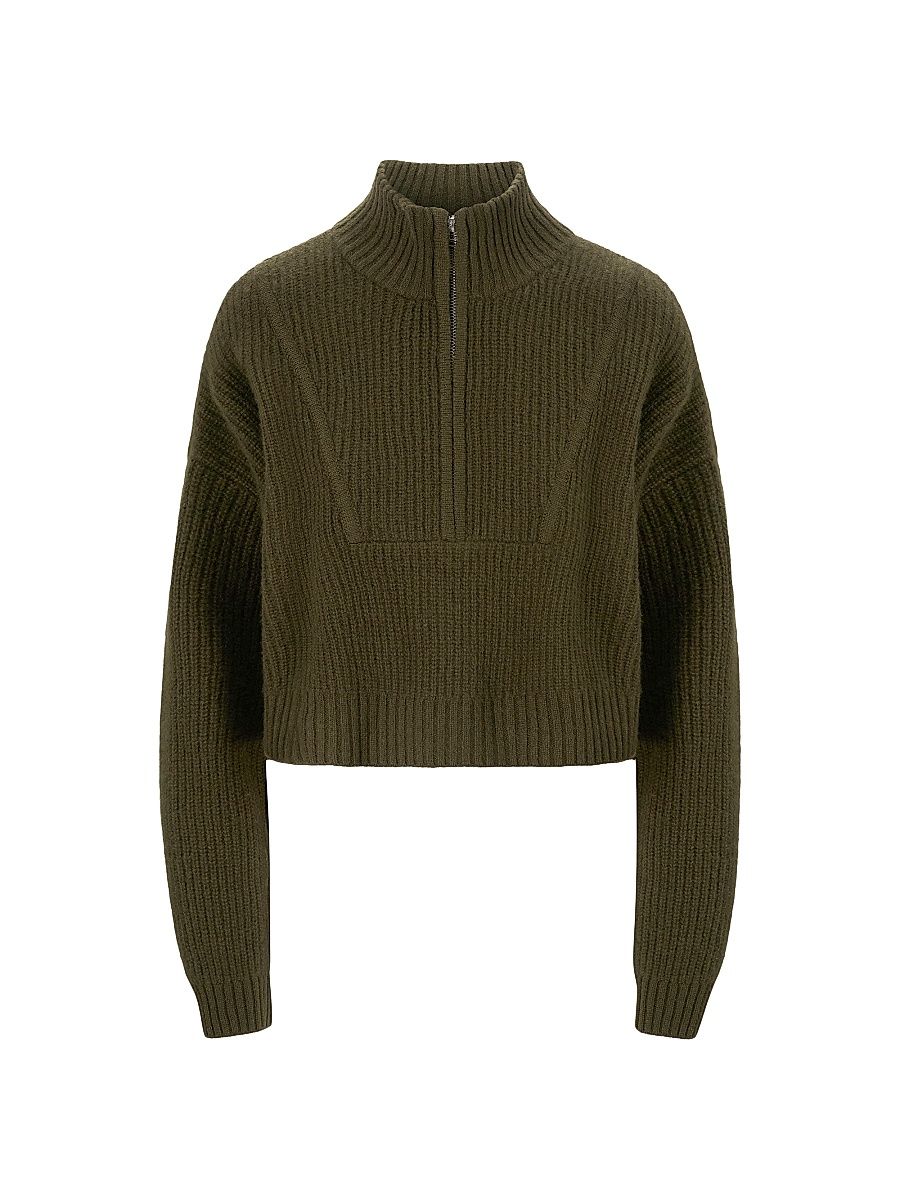 Women's Hampton Cashmere Crop Sweater - Olive - Size XL