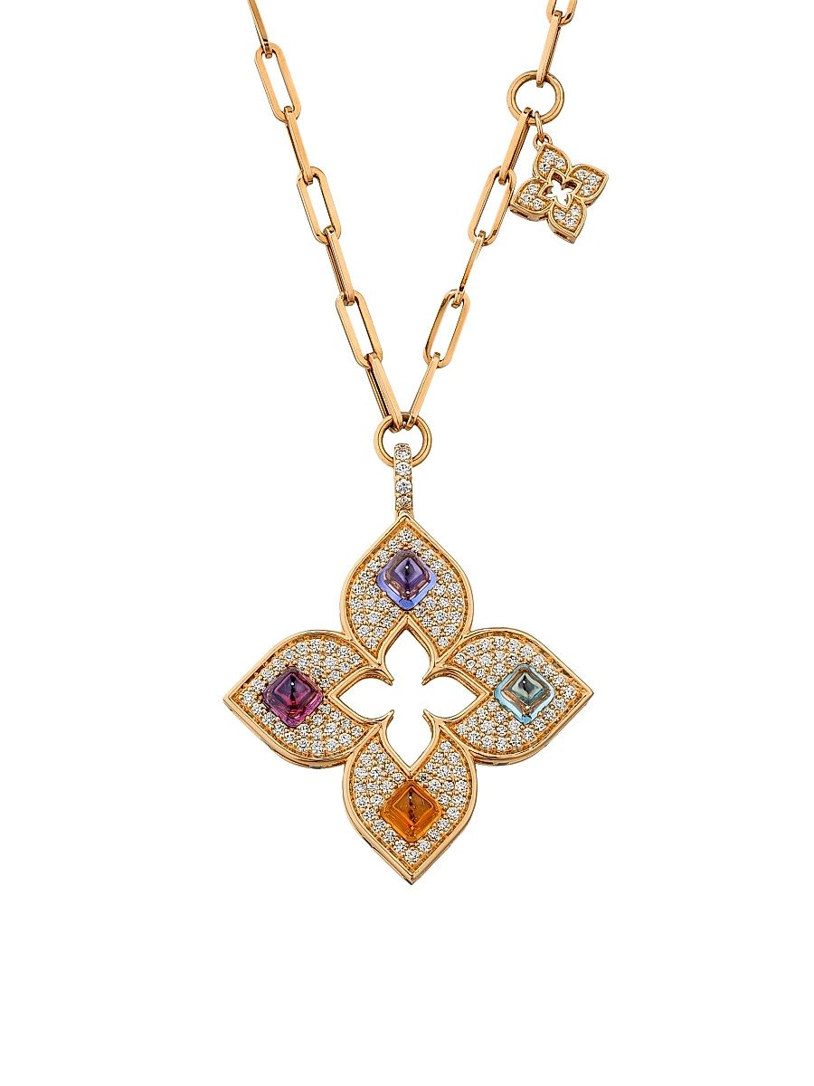Women's Venetian Princess Carnivale 18K Rose Gold & Multi-Gemstone Flower Pendant Necklace - Rose Gold