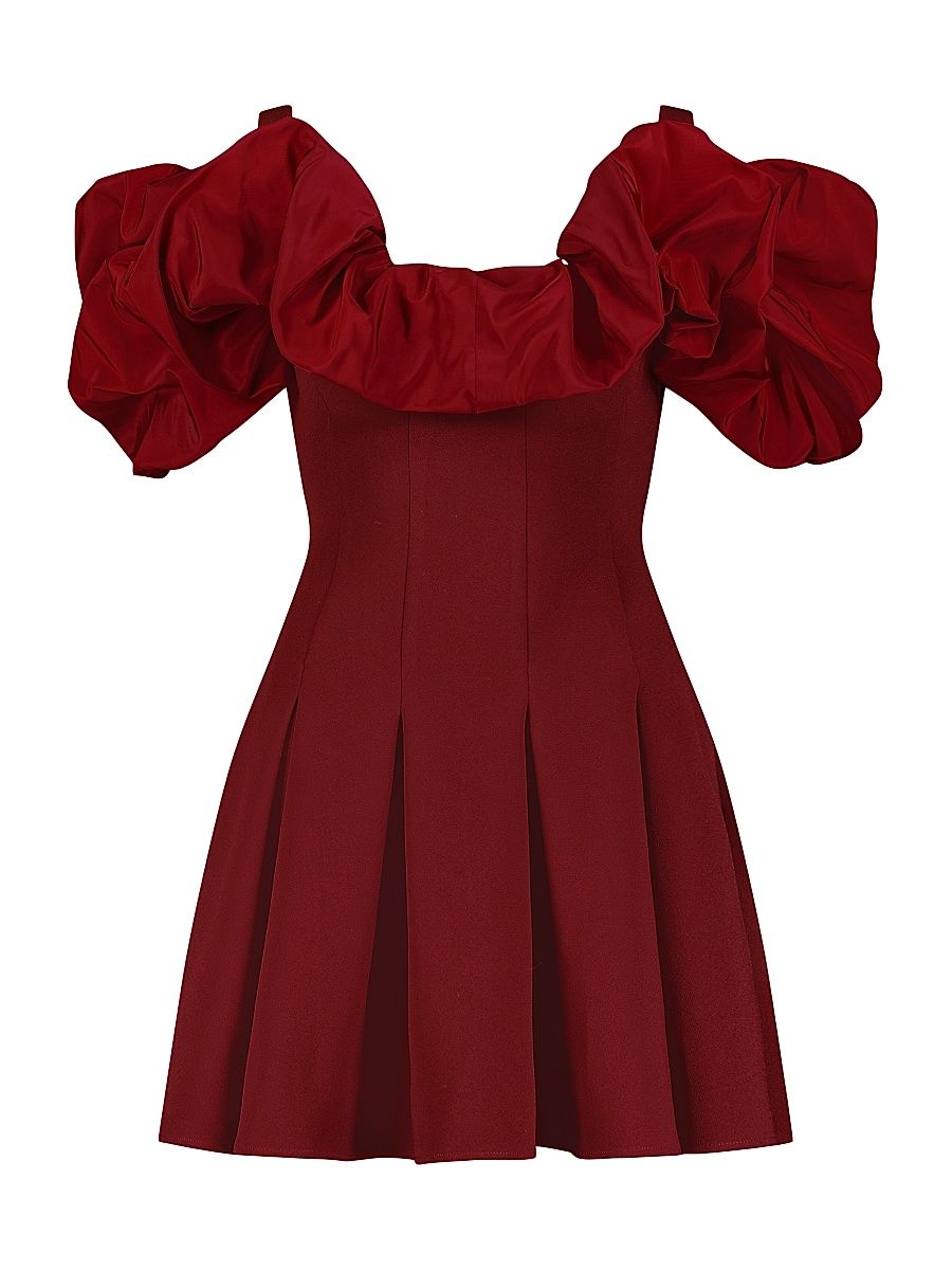 Women's Crepe Faille Godet-Hem Minidress - Oxblood - Size 6