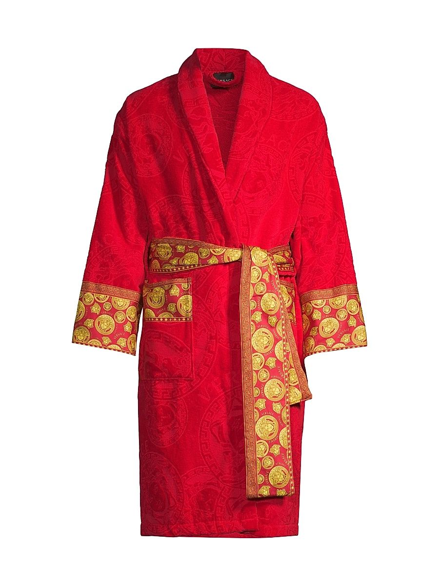 Men's Cotton Logo Bathrobe - Red Gold - Size Large