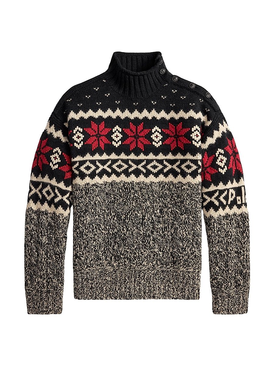 Men's Fair Isle-Style Wool-Blend Sweater - Charcoal Combo - Size XXL