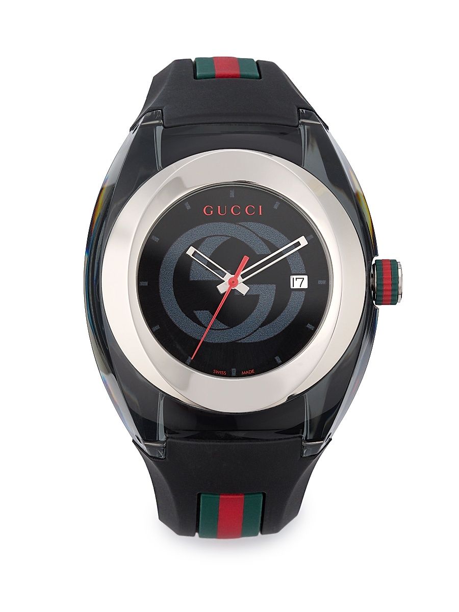 Men's Sync Stainless Steel & Rubber Strap Watch - Black