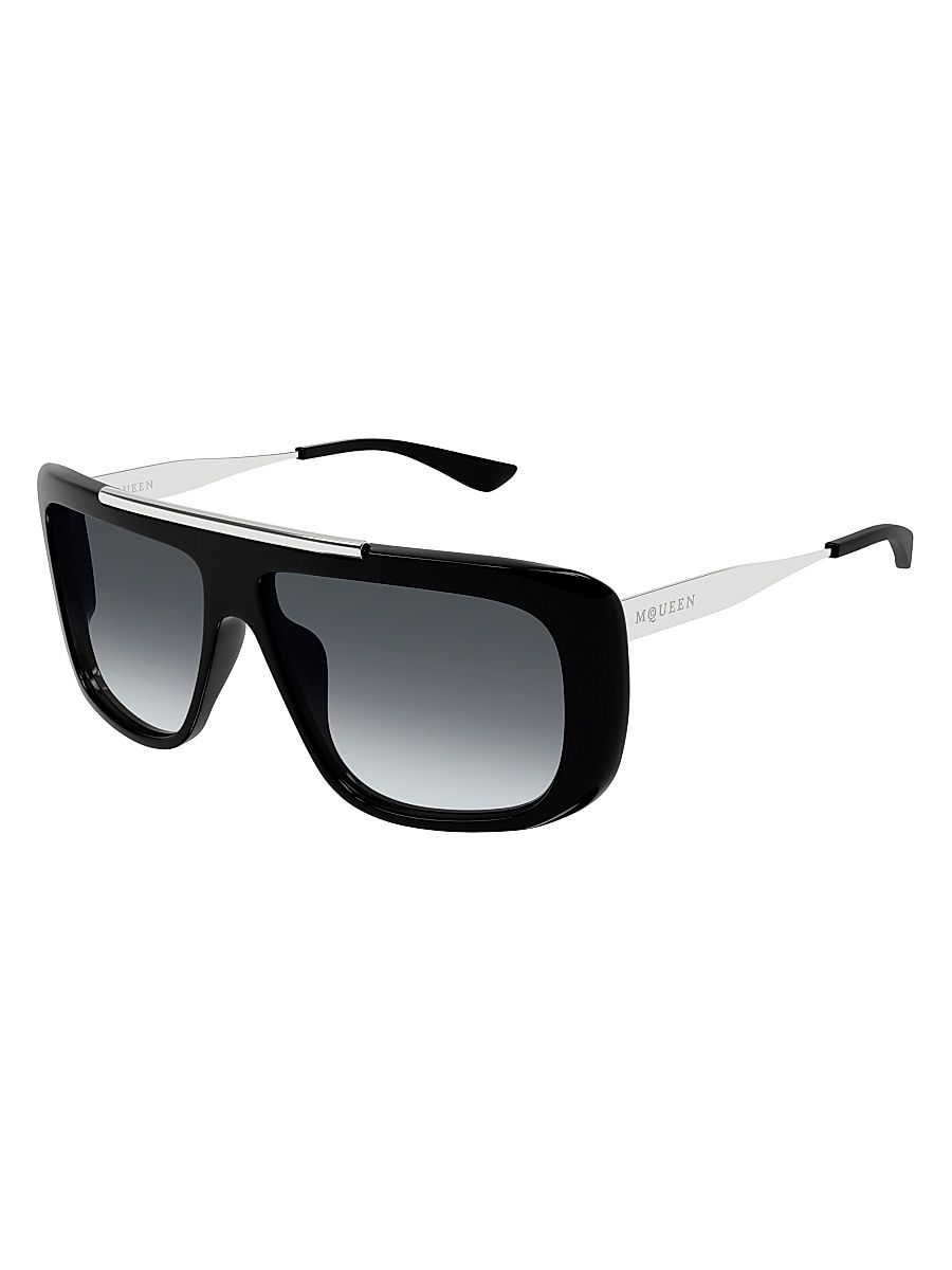 Men's 60MM Navigator Sunglasses - Black Silver Black