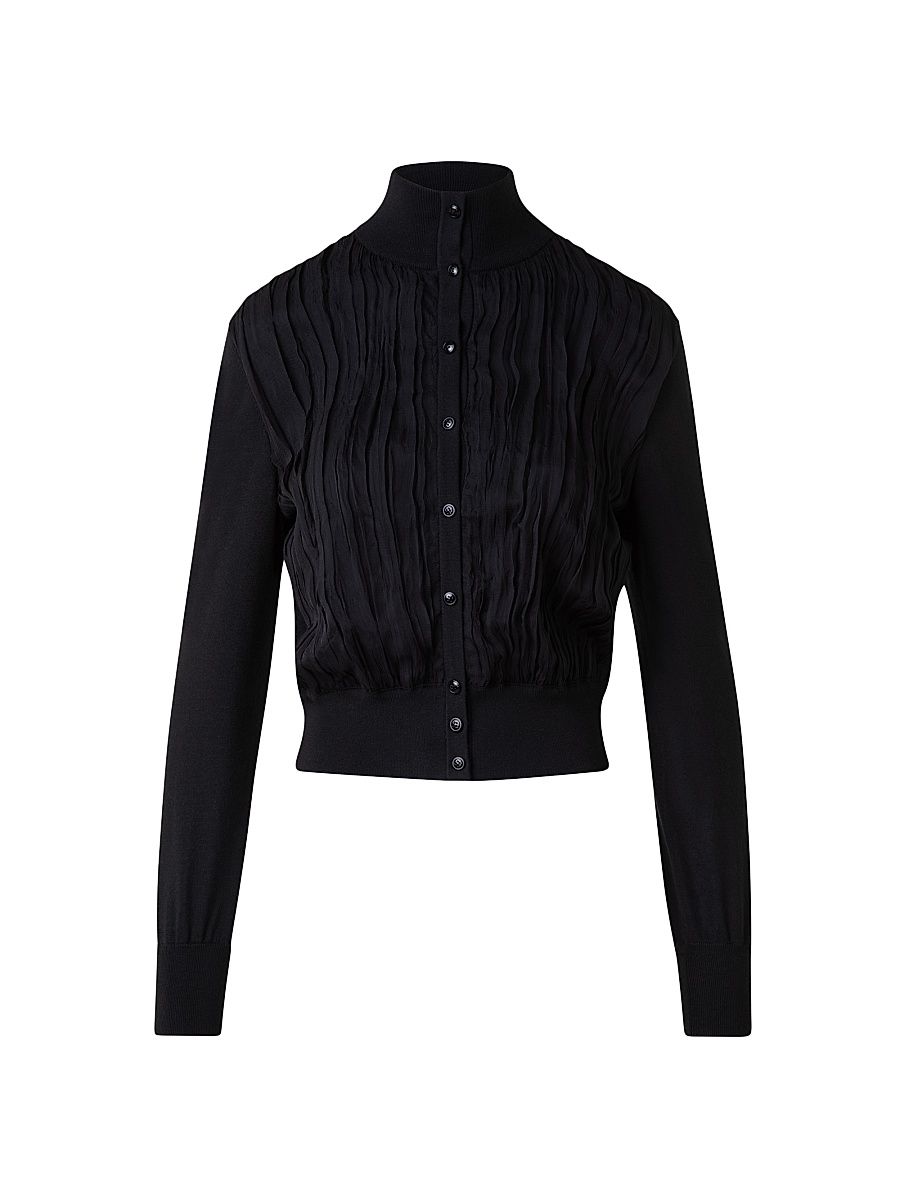 Women's Virgin Wool-Silk Knit Layered Cardigan - Black - Size 6