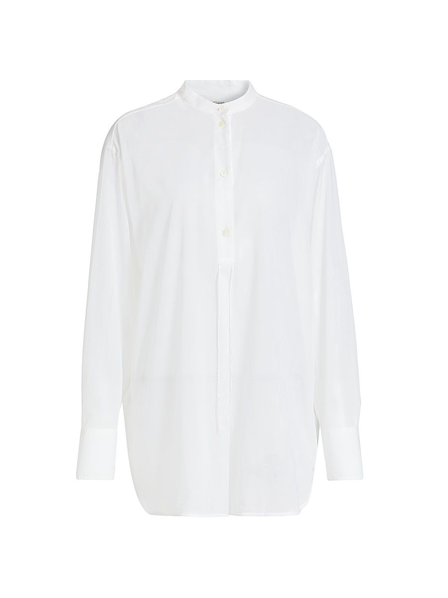 Women's Cotton Half-Button Shirt - White - Size 2
