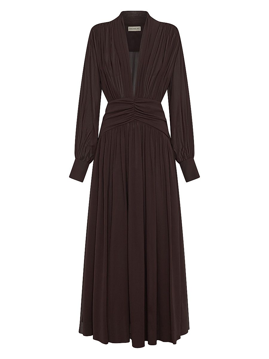 Women's Jocelyn Deep Plunge Long-Sleeve Maxi Dress - Cacao - Size 4