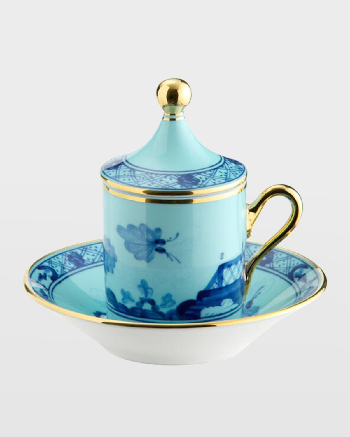 Empire-Style Coffee Cups & Saucers, Set of 2 - Light Blue