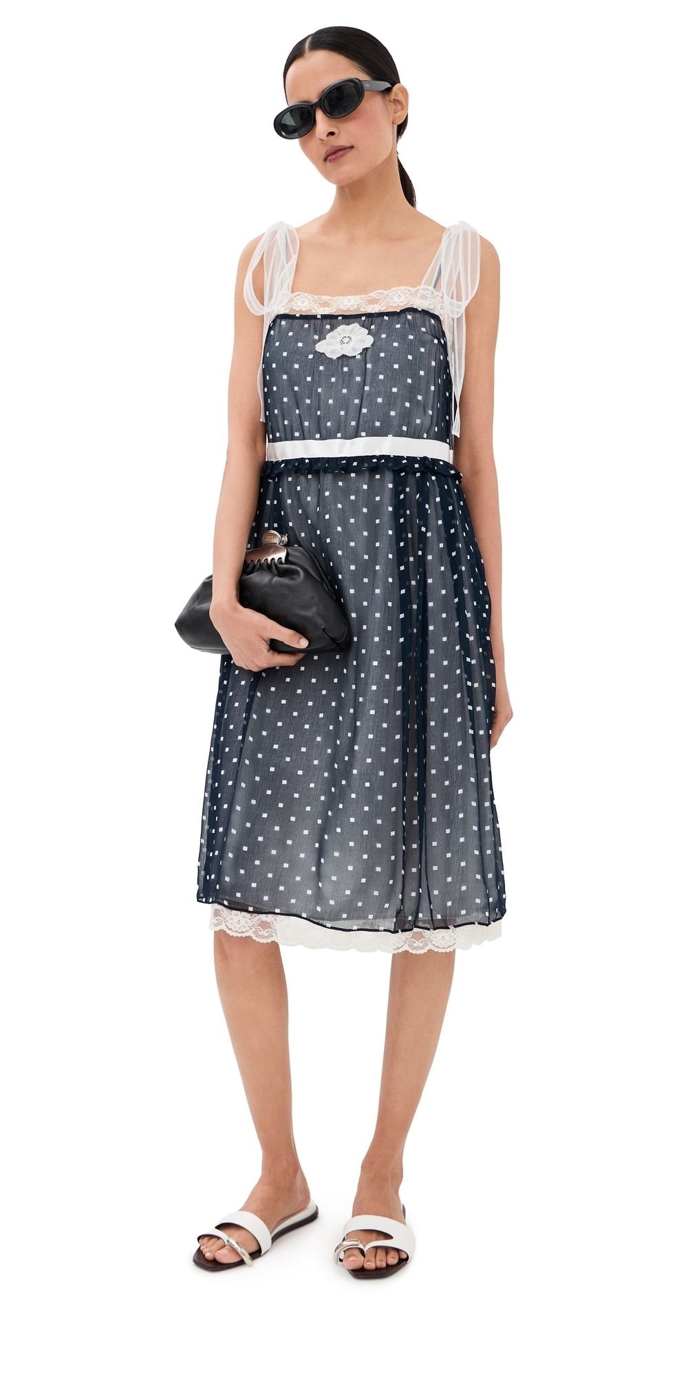 Marc Jacobs Ribbon Strap Chiffon Dress Navy Multi M