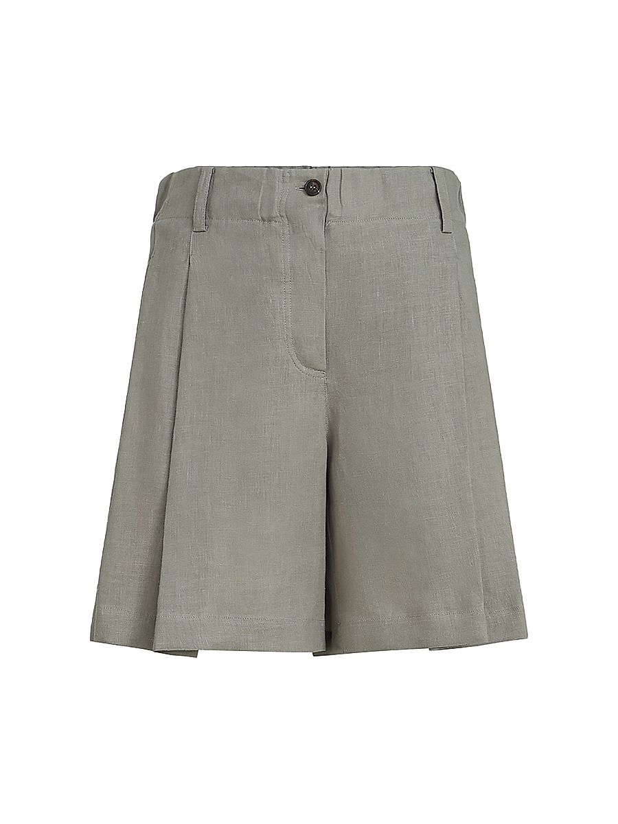 Women's Linen Shorts with Drawstring and Pleats - Khaki - Size XXXXL