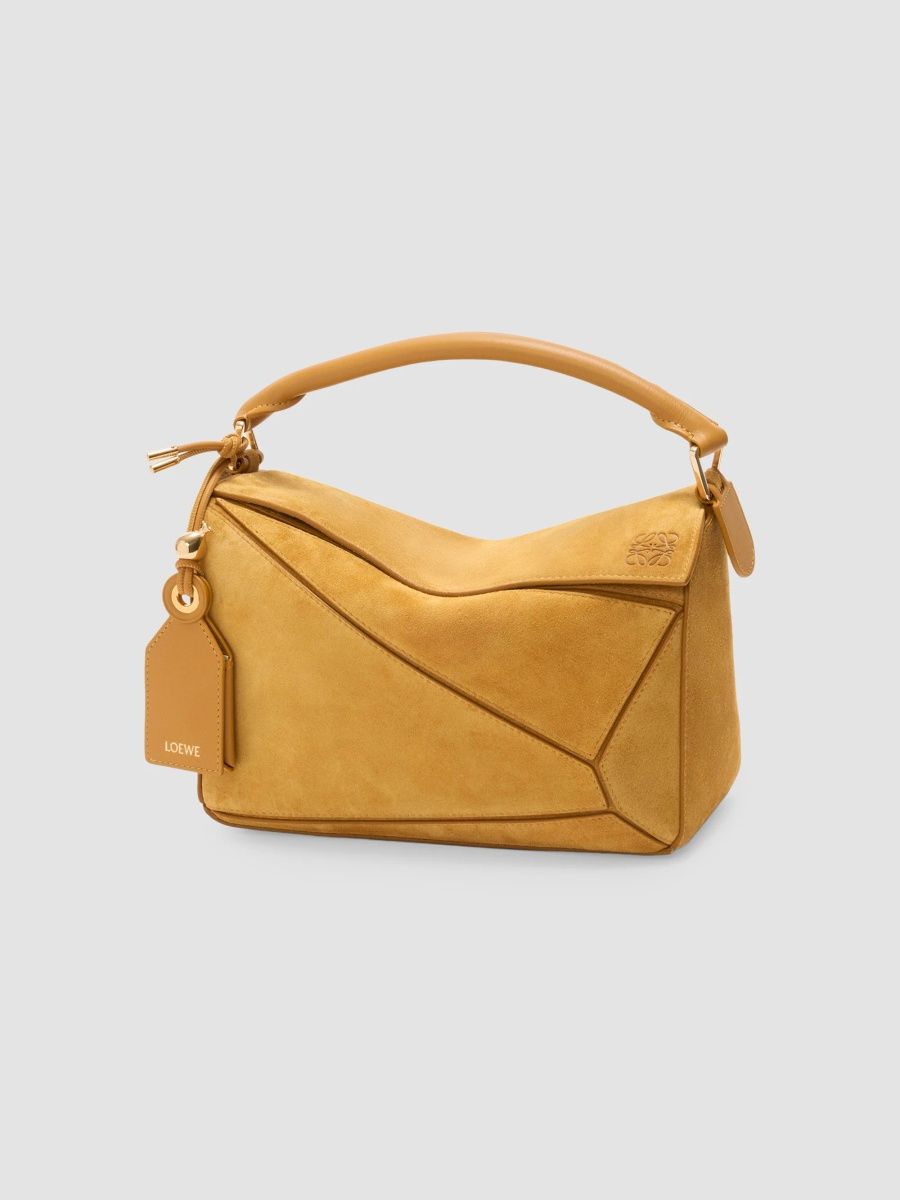 LOEWE Women's Puzzle Small Suede Top Handle Bag - Ochre