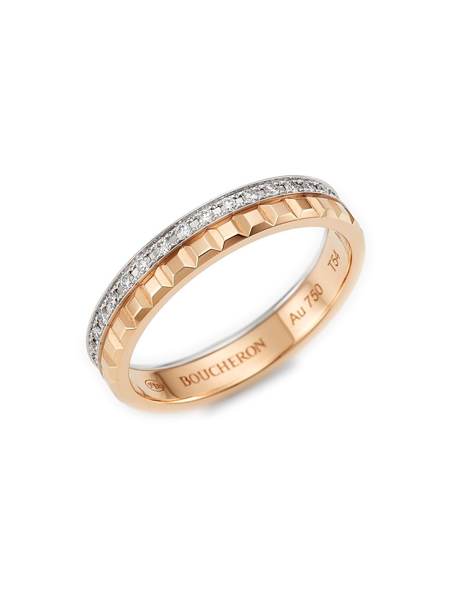 Women's Quatre Radiant Edition Clou De Paris Two-Tone 18K Gold & 0.24 TCW Diamond Wedding Band - Size 6.25