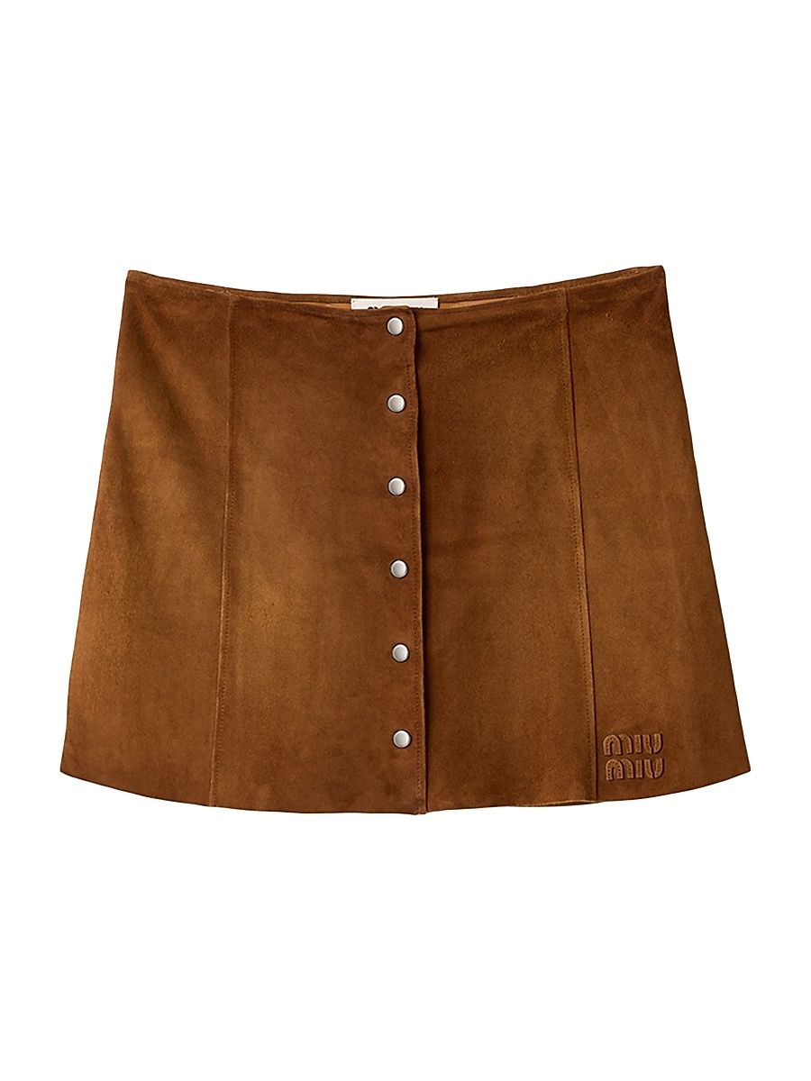 Women's Waxed Suede Miniskirt - Brown - Size 0