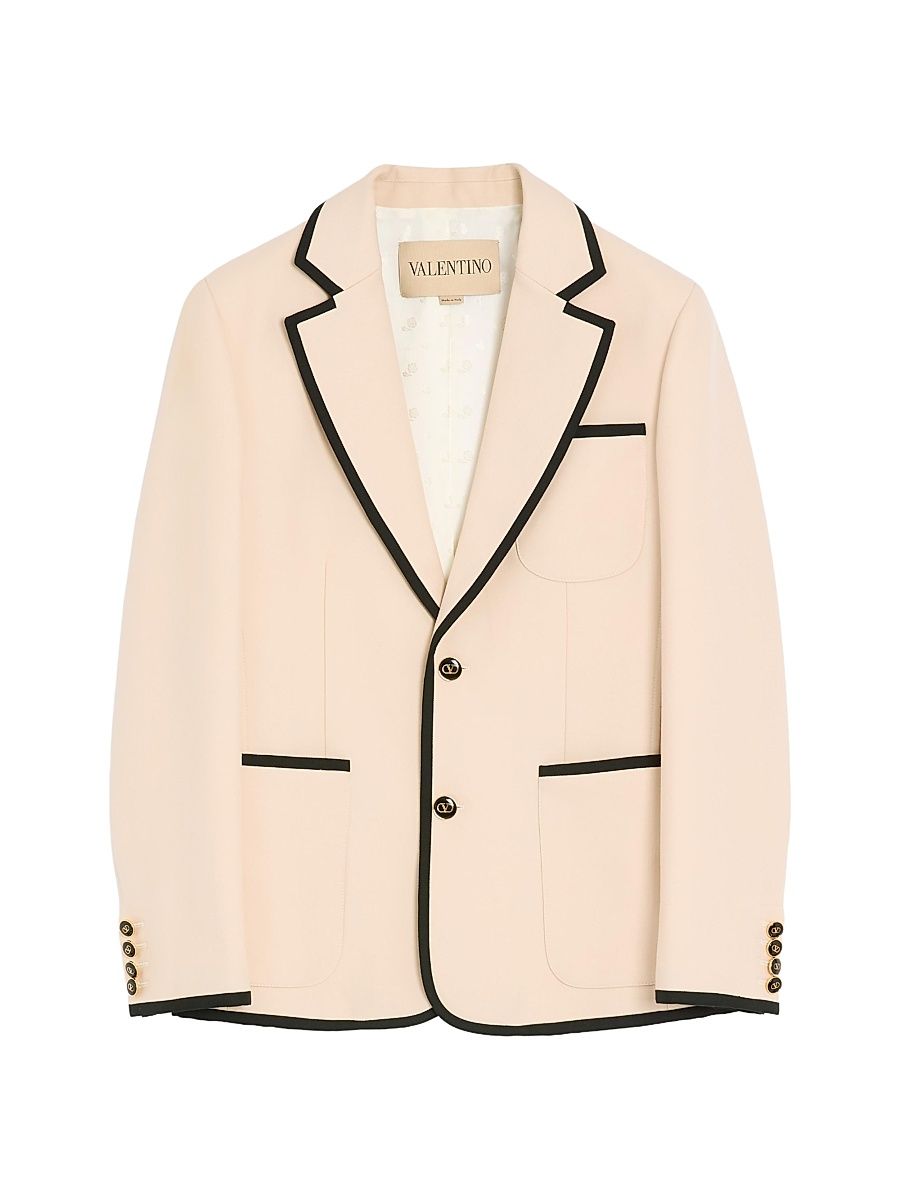Men's Single-Breasted Wool Gabardine Jacket - Cream - Size 42