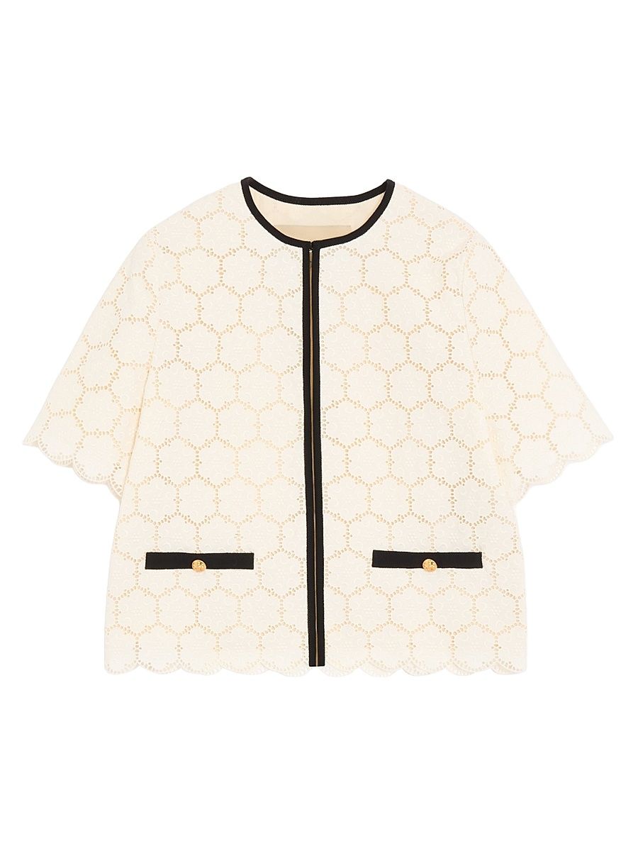 Women's Jacket in Fleurs Cotton - Latte Black - Size 4