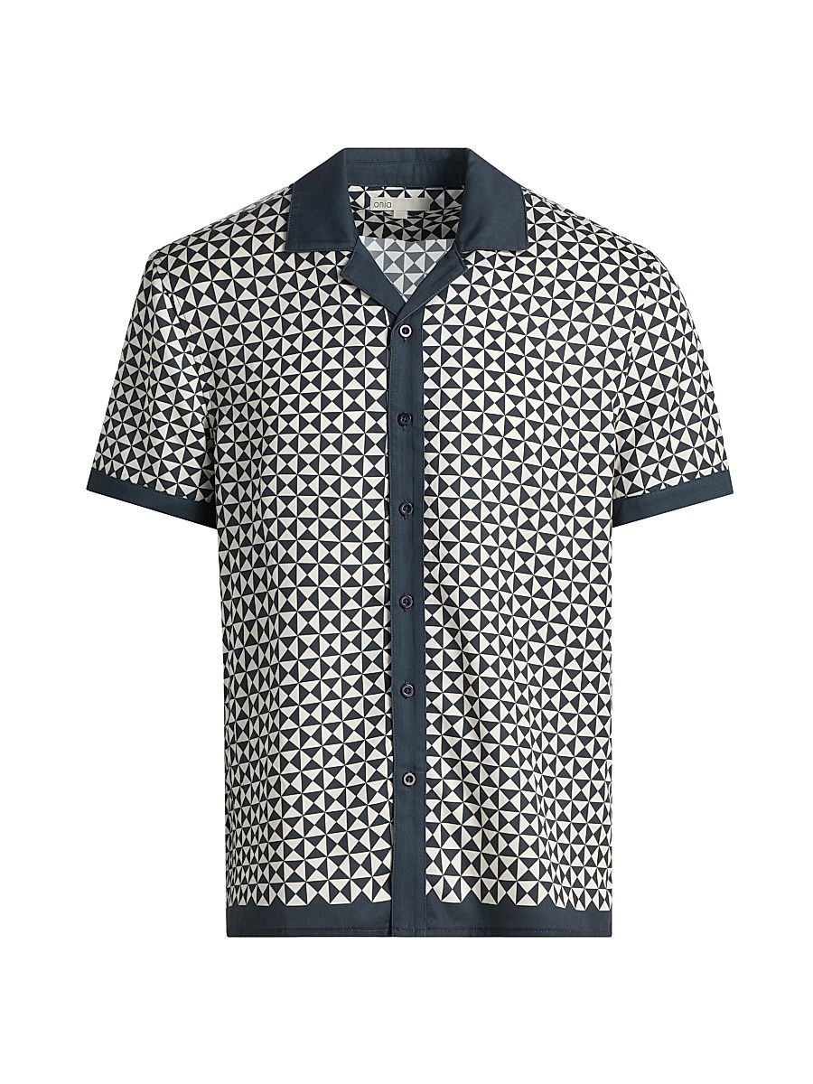 Men's Geometric Print Vacation Shirt - Midnight - Size XXL