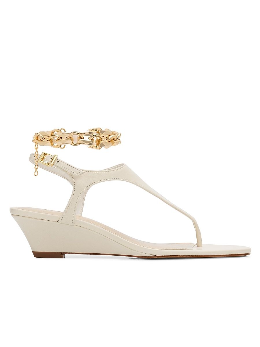 Women's Lys Chain-Detailed Leather Wedge Sandals - Sugar White - Size 10