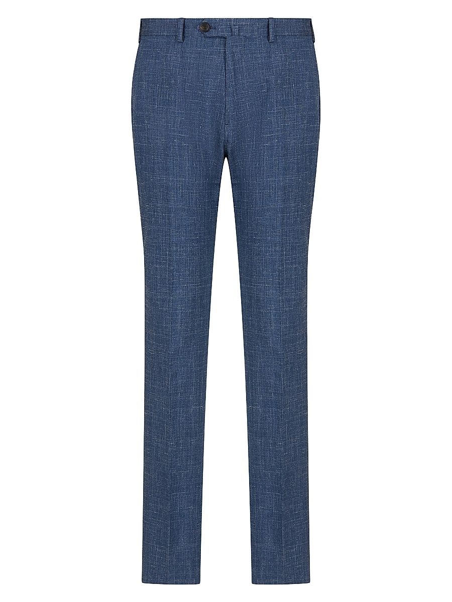 Men's Textured Virgin Wool-Blend Pants - Dark Blue - Size 36