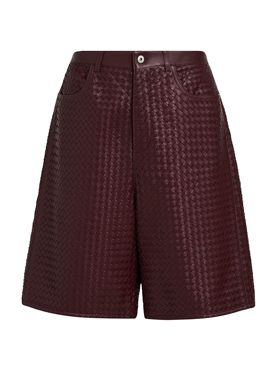 Men's Intrecciato Leather Shorts - Barolo - Size 36