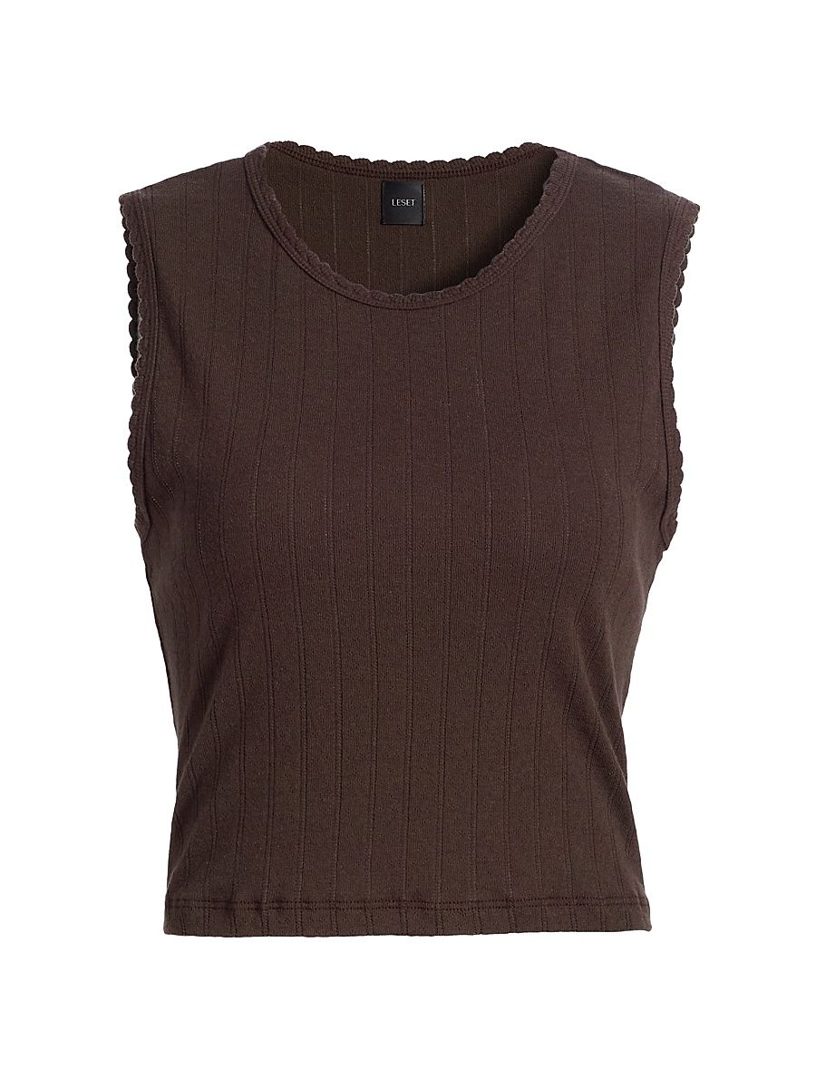 Women's Pointelle Sleeveless Crewneck Top - Choco - Size XL